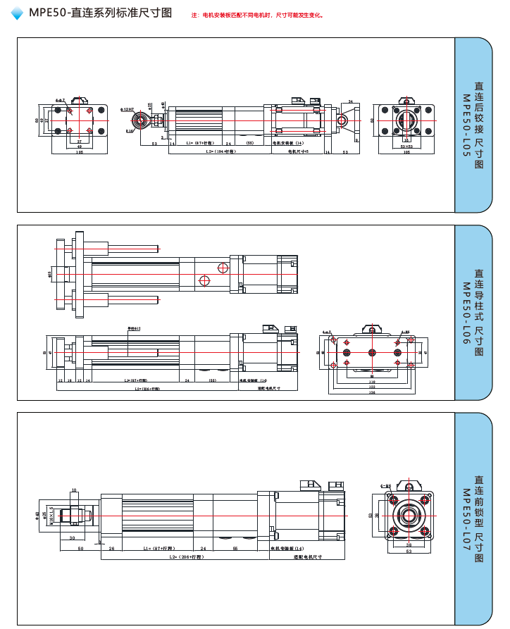 MPE50直連電缸標準尺寸圖