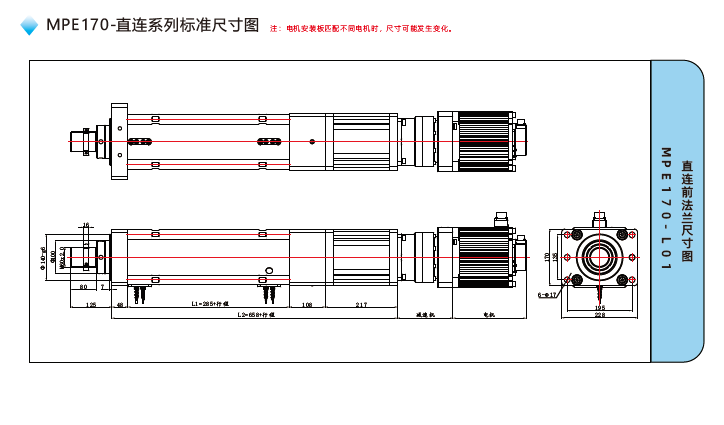 MPE170電動缸直連標準尺寸圖