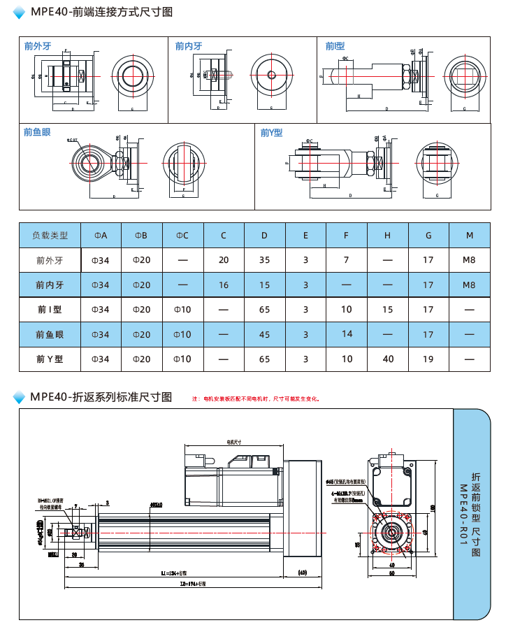 MPE40電動(dòng)缸前端連接方式尺寸圖